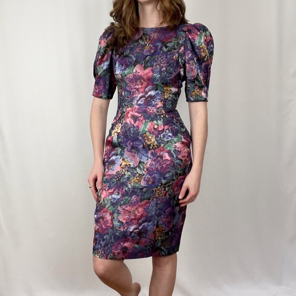 Vintage Floral Midi Dress - Multicolor